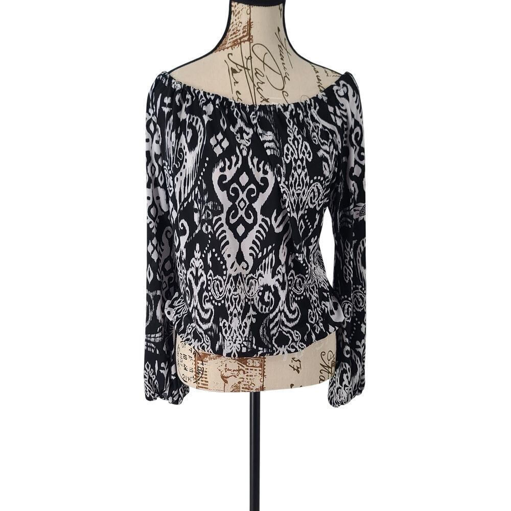 Arden B women's blouse long sleeve black/white Sz XL office whimsigoth going out